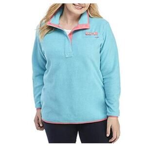 Columbia Teal/Coral Harborside Fleece Pullover Sweater Womens Large Snap Placket